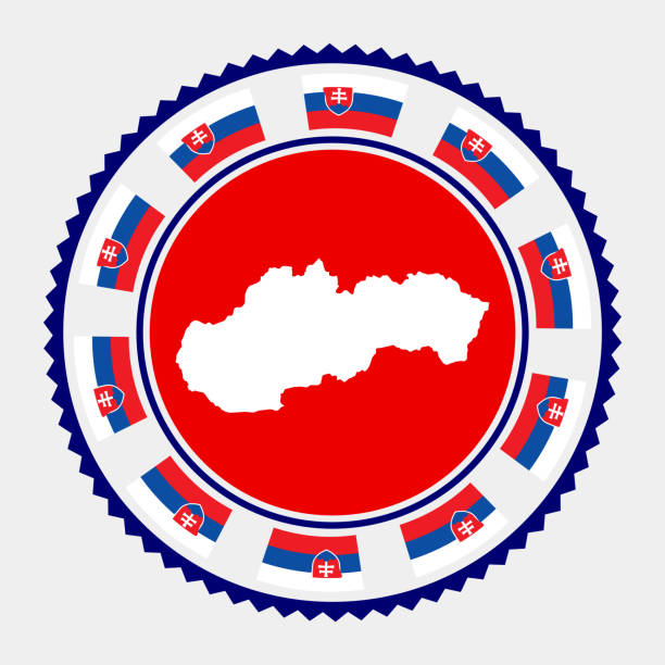 Slovakia flat stamp. Slovakia flat stamp. Round logo with map and flag of Slovakia. Vector illustration. slovak language stock illustrations