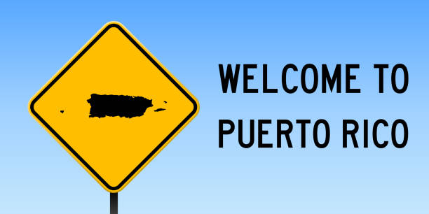 ilustrações de stock, clip art, desenhos animados e ícones de puerto rico map on road sign. - puerto rico map vector road