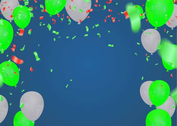 istock Happy Birthday Greeting Card with balloons on abstract background with light effect 1163842197