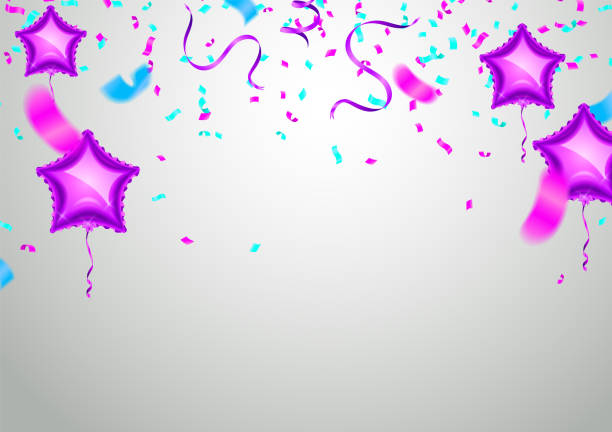 istock Stock vector illustration party flying purple and various colors realistic balloons. Defocused macro effect. Templates for placards, banners. New Year Funky Decoration. Hipster Seasonal Sale Confetti 1163842402