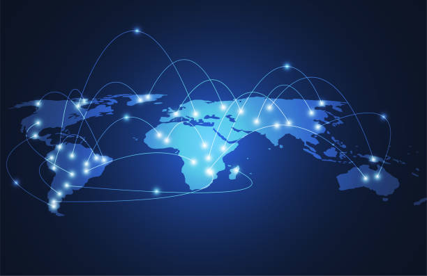 istock Global network connection. World map point and line composition concept of global business. Vector Illustration 1163842508