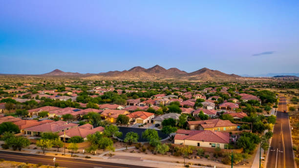 istock Aerial view of a desert community 1163845304