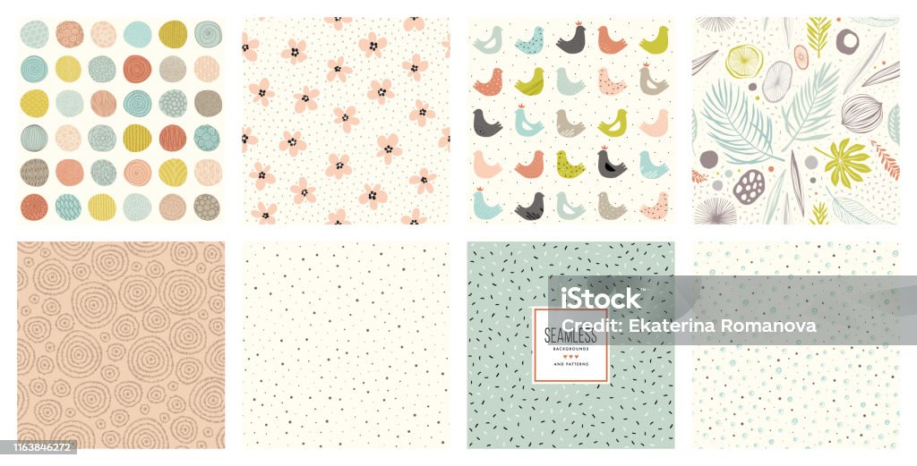Seamless Patterns_03 Cute seamless patterns and prints set.  For fashion kid's wear, T-shirts, posters, cards, scrapbooking, birthday and party invitations. Natural Pattern stock vector