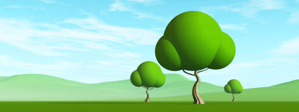 istock Round shaped trees on the field. 3d render illustration 1163846308