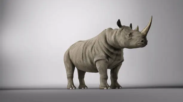Rhinoceros posing in a photography studio. 3d render