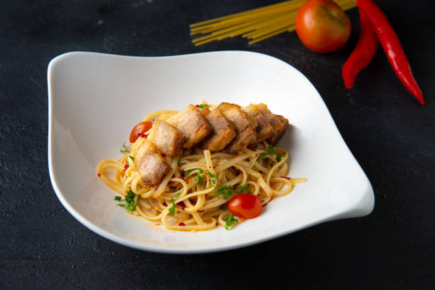 istock crispy Pork belly spaghetti with background