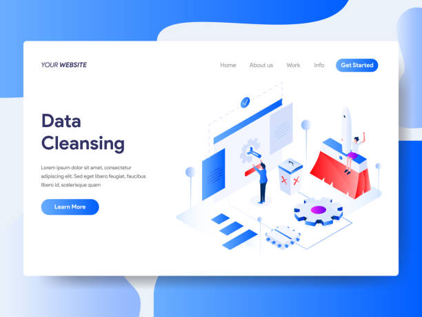 Landing page template of Data Cleansing Isometric Illustration Concept. Isometric flat design concept of web page design for website and mobile website.Vector illustration vector art illustration