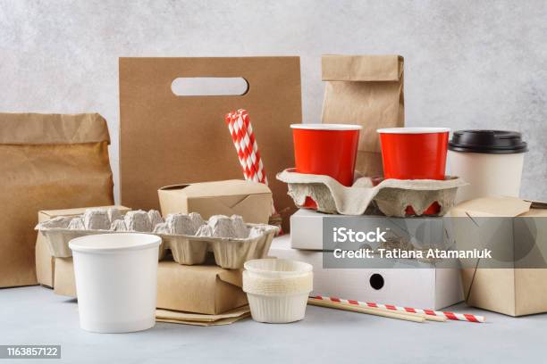 Set Of Various Eco Friendly Packaging Containers And Tableware Stock Photo - Download Image Now