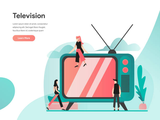 television illustration konzept. modernes flat design konzept des webseitendesigns für website und mobile website. vektorabbildung eps 10 - watching tv stock-grafiken, -clipart, -cartoons und -symbole