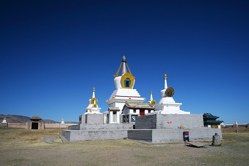 Golden Prayer Stupa in Erdene Zuu Khiid Monastery, part of the Orkhon Valley Cultural Landscape World Heritage Site, in Kharkhorin (Karakorum), Ovorkhangai Province, Central Mongolia.