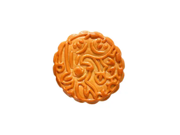 Mooncake isolated on white background for Mid-Autumn Festival or Mooncake Festival. Top view.