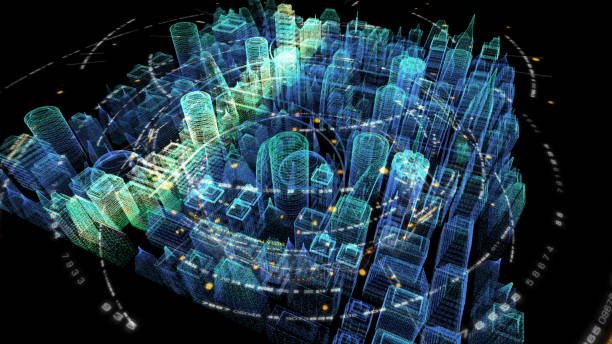 istock Futuristic holographic 5G digital wireless city 1163864311
