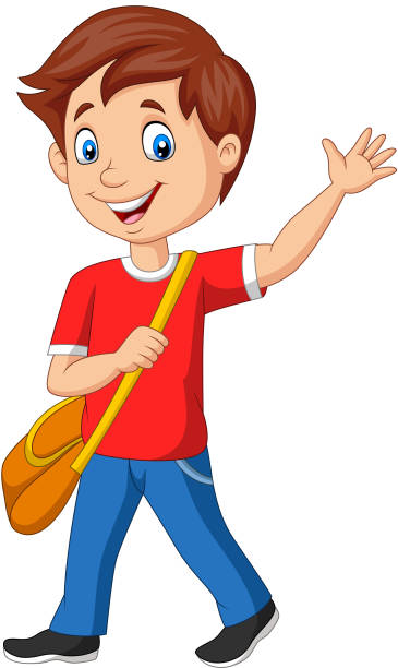 Cartoon School Boy With Backpack And Waving Stock Illustration - Download  Image Now - Men, Waving - Gesture, Book - iStock