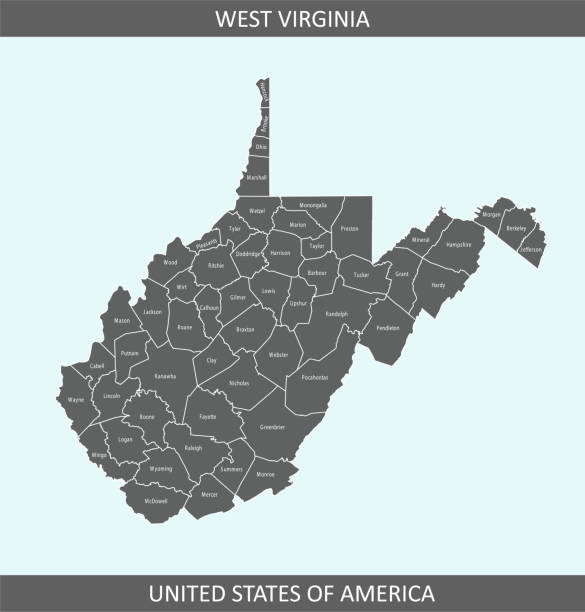 West Virginia counties map County map of West Virginia state of United States of America. The map is accurately prepared by a map expert. west virginia us state stock illustrations