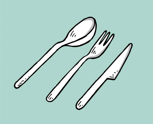 手描きのフォークナイフとスプーン - fork silverware sketch kitchen utensil点のイラスト素材／クリップアート素材／マンガ素材／アイコン素材