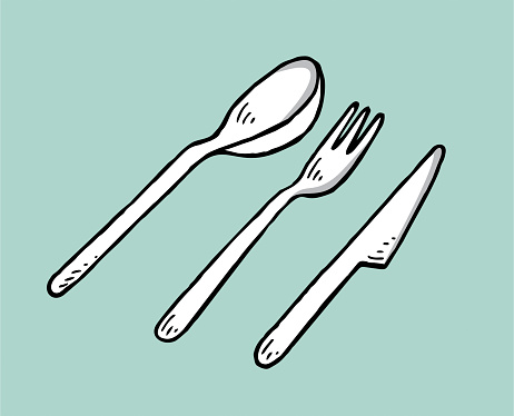 Hand drawn fork knife and spoon