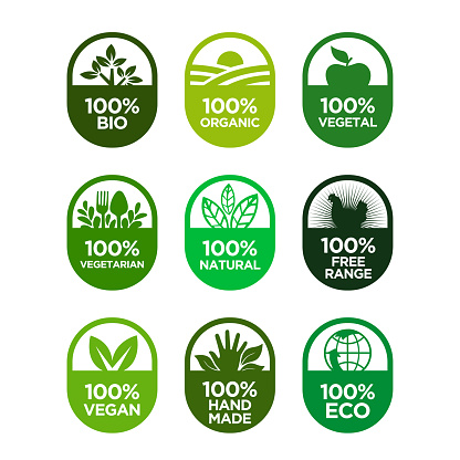 100% Bio, Organic, Vegetal, Vegetarian, Natural, Free Range, Vegan, Hand Made, Eco