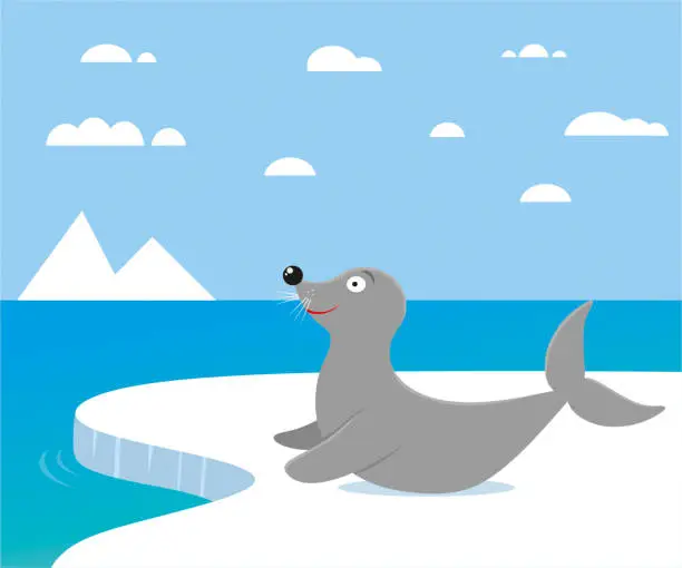 Vector illustration of Cartoon sea lion with iceberg