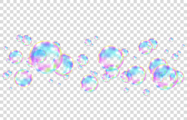 무지개 반사와 다채로운 비누 거품. - water drop bubble bubble wand stock illustrations