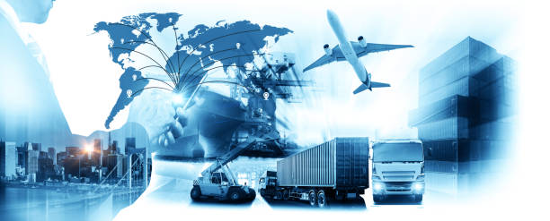 istock Logistics global technology transportation concept, Container Cargo ship and Cargo plane with working crane bridge in shipyard at sunrise, logistic import export and transport industry background 1163887504