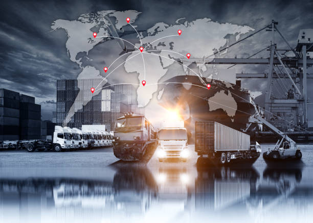 istock World map with logistic network distribution, Logistic and transport concept in front Industrial Container Cargo freight ship for Concept of fast or instant shipping, Online goods orders worldwide 1163887622