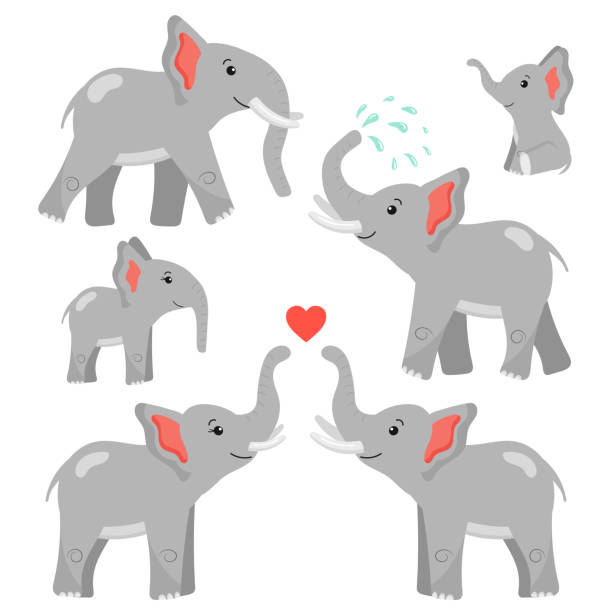 набор симпатичных мультяшных слонов в разных позах. африканские животные. маленькие слоны. векторная иллюстрация. изолирован на белом ф�оне - elephant animal isolated white background stock illustrations
