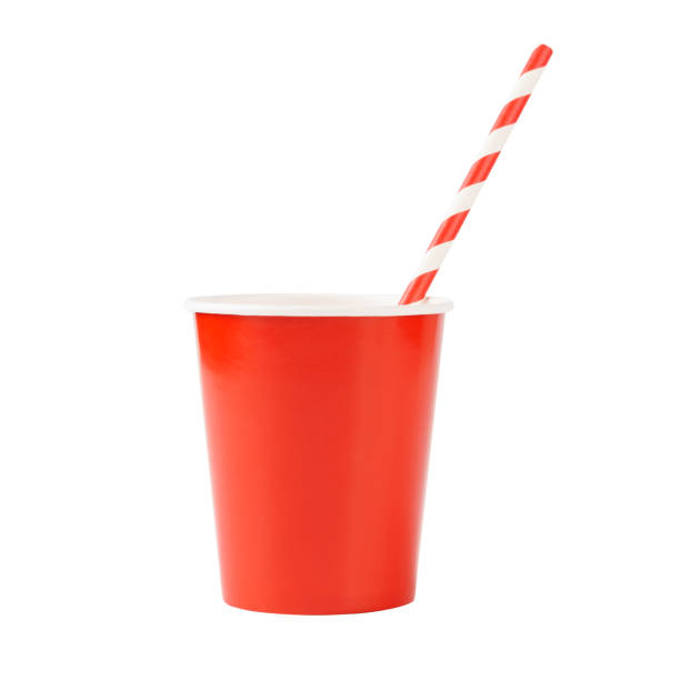 istock Red disposable paper cup for beverages with a straw. 1163890180