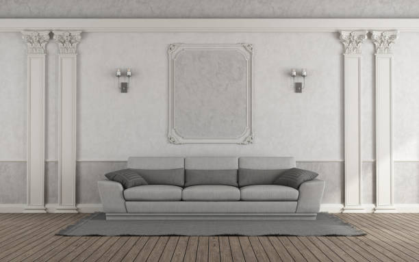 istock Living room with gray sofa in classic style - 3d rendering 1163891119
