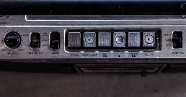 istock Old vintage technology cassette record and radio player buttons controls 1163893568