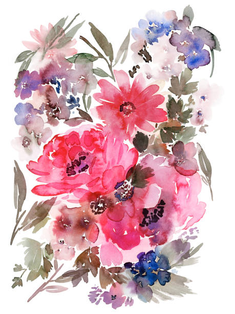 istock Greeting card with watercolor flowers handmade 1163894172