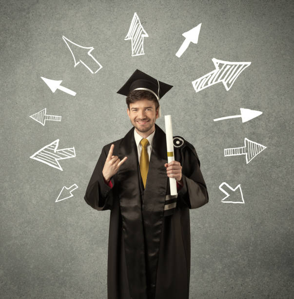 istock Young graduate student with hand drawn arrows 1163894645
