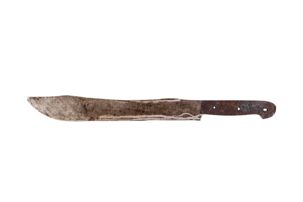 Old long knife isolated on white background stock photo