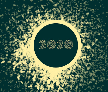 New Year's card 2020 with fireworks, modern design