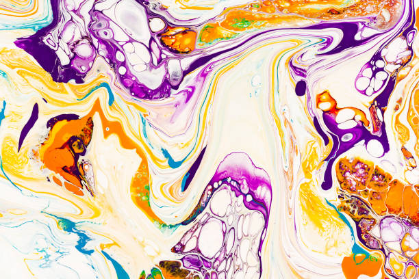 istock Oil paint mix abstract background. Rainbow marble texture. Acrylic liquid flow colorful wallpaper. Creative violet, yellow, blue paint swirls, waves. Multicolor watercolor pattern, fluid effect. 1163895059