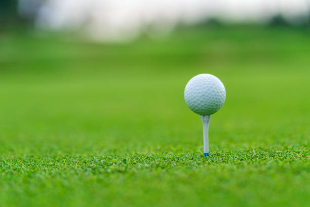 istock Golf ball on tee ready to be shot at golfcourt 1163895233