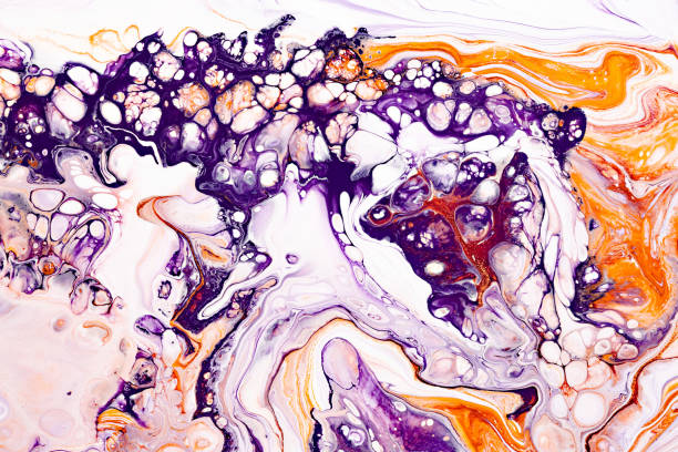 istock Purple and orange marbled colorful texture. Modern natural resin art, realistic stone pattern wallpaper. 1163895285