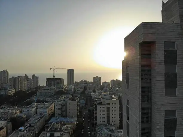 Aerial view in Israel. Tel Aviv, Bat Yam area. Created by drone from amazing point of view. Different angle for your eyes. Middle East, Holyland.