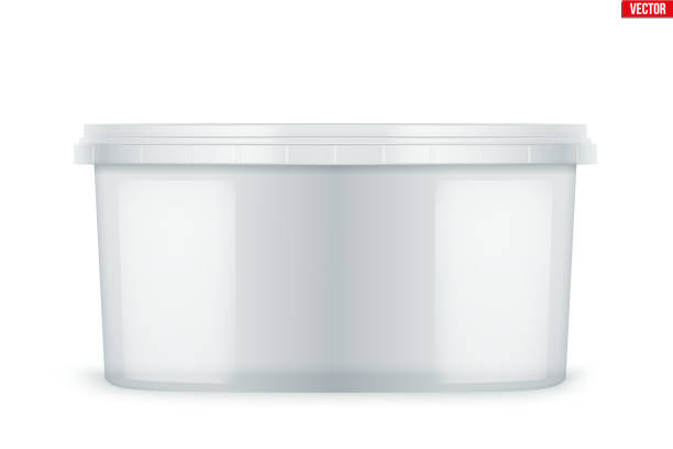 Clear Plastic container for food Clear Plastic container for food. Rectangle Realistic Blank of Food delivery and foodstuff. Vector Illustration isolated on white background. ice-cream-pack stock illustrations