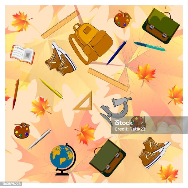 Repeating Pattern Scool Repeating School Pattern On A Beige Background With Maple Leaves Stock ...