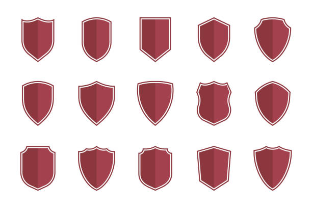 ilustraciones, imágenes clip art, dibujos animados e iconos de stock de símbolos de escudo en estilo plano para el diseño web, conjunto de icono de escudo - guard of honor