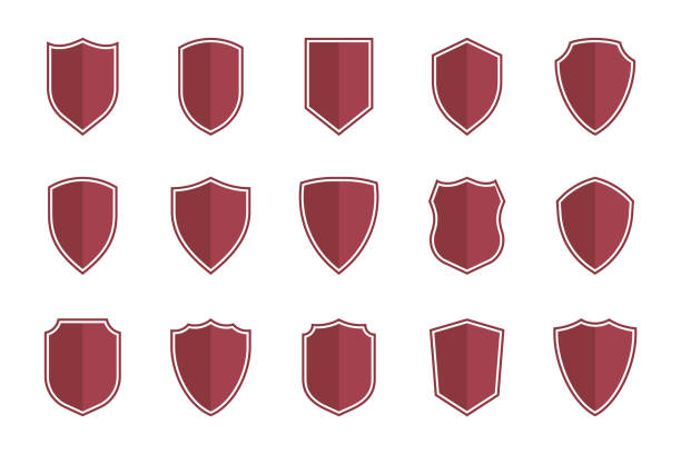 shield symbols in flat style for web design, shield icon set set of vector shields in flat style, shield icons vector illustration shielding stock illustrations