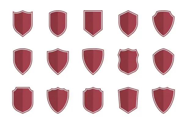 Vector illustration of shield symbols in flat style for web design, shield icon set