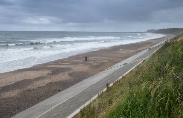 stepped concrete sea defences on the North East coast of England