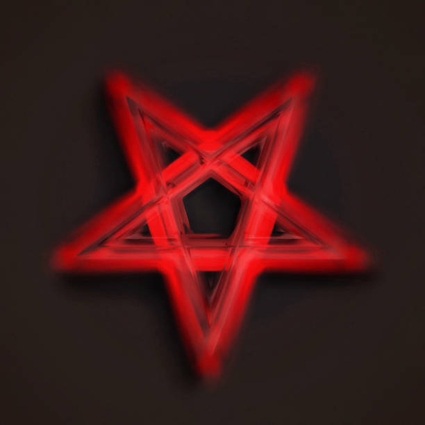 symbole pentagram inversé. symboles wiccan- croix de soufre. cercle de sorts runic rouge sang. signe satanique, anneau de coulée magique. pentalpha, pentangle. illustration 3d. - pentangle photos et images de collection