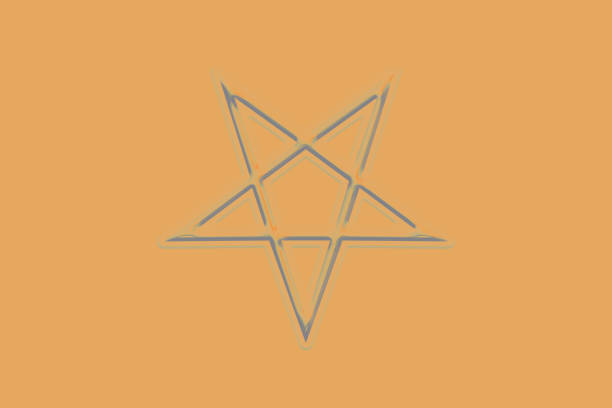 reversed pentagram symbol. wiccan symbols- cross of sulfur. blood red runic spell circle. satanic sign, magic casting ring. pentalpha, pentangle. 3d illustration. - pentangle imagens e fotografias de stock