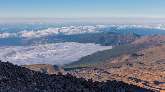 View from the Altavista refuge at sunset, Teide national park, Tenerife, Canary islands, Spain.
