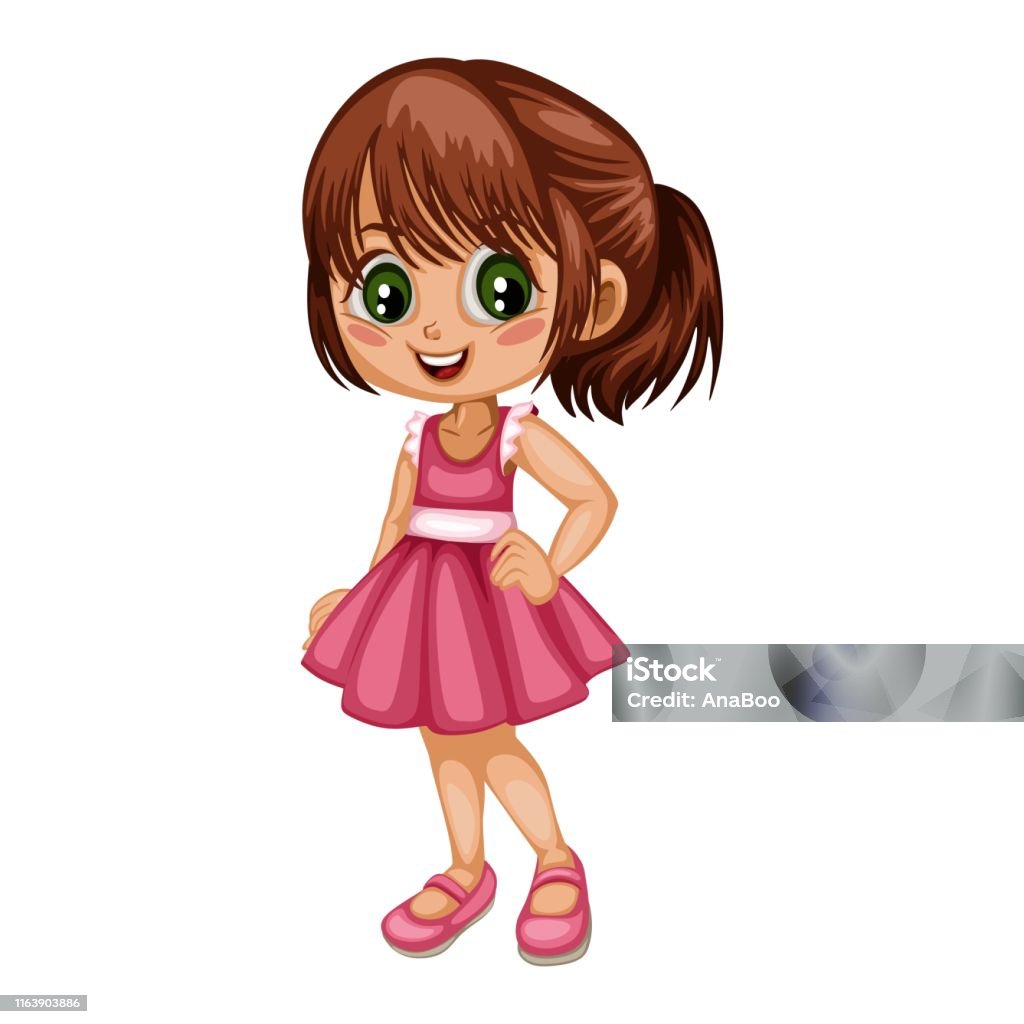 Cartoon Illustration Of A Cute Cheerful Girl Wearing Beautiful Dress Little Kid  Cartoon Stock Illustration - Download Image Now - iStock