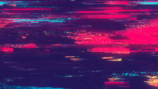 design unico abstract digital pixel noise glitch error video damage - distorted foto e immagini stock