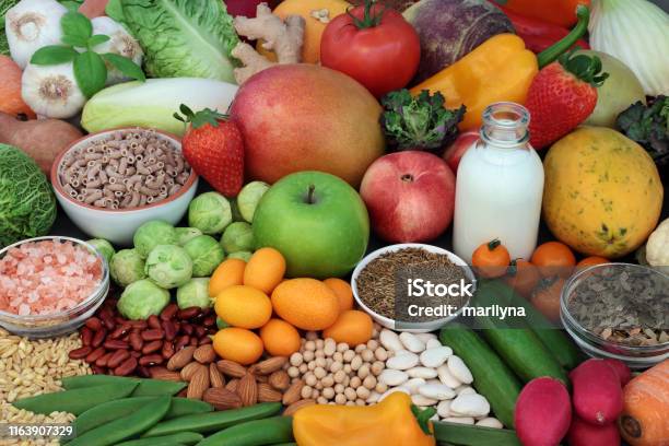Alkaline Super Food Selection Stock Photo - Download Image Now - Fruit, Milk, Vegetable