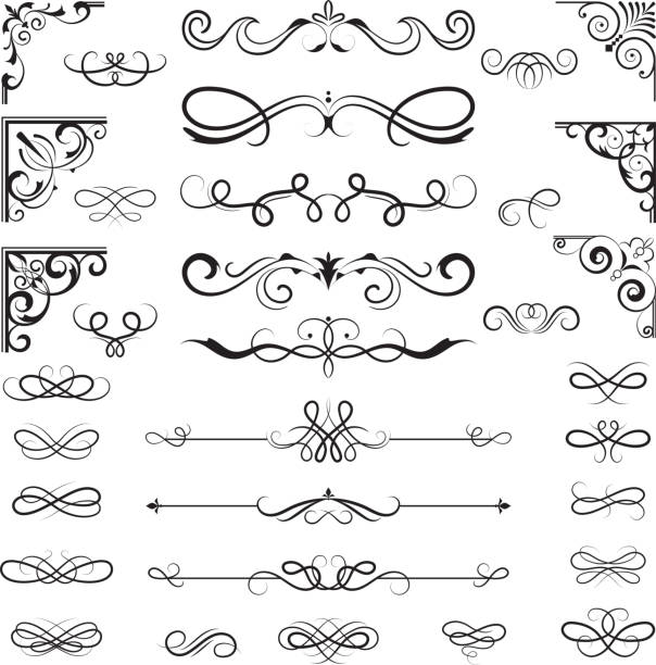 ilustrações de stock, clip art, desenhos animados e ícones de vintage calligraphic borders. floral dividers and corners for decoration designs ornate vector elements - frame growth calligraphy ornate